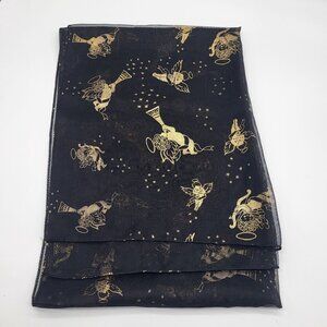 VTG 90s City One Scarf Black Sheer with Gold Cherubs Valentines Cupid Korea